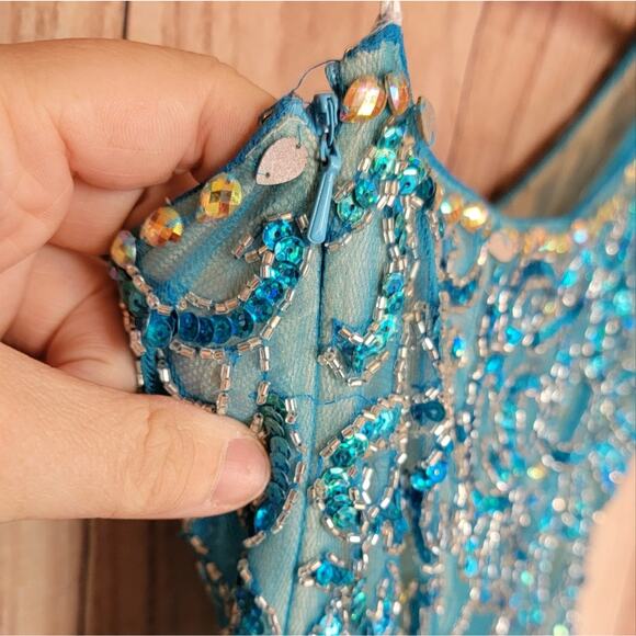 NWT Panoply Turquoise Blue Sequin Gown, Style # 14569, Sz 6 - Picture 10 of 11